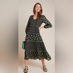 NWT ANTHROPOLOGIE Karoline Tiered Floral Boho Cottagecore Midi Dress Size:  12P